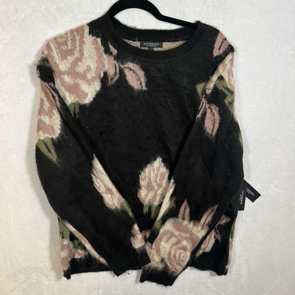 Liverpool Los Angeles Women's Black Floral Sweater New With Tags NWT Size Large